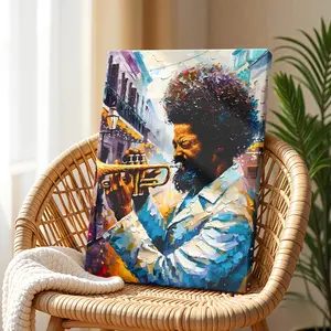Framed Wall Art, Wrapped Canvas Poster Vintage Prints, Jazz player canvas, Blues Music, New Orleans Jazz, Afro Wall Art, Music Art, African American Art, Black Men Print, Jazz Trumpet Player - Framed, Vertical Decor Wood Artwork Gifts