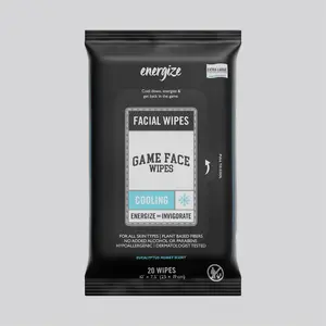 Game Face Cooling Facial Wipes - Energize & Invigorate - 20 XL Wipes