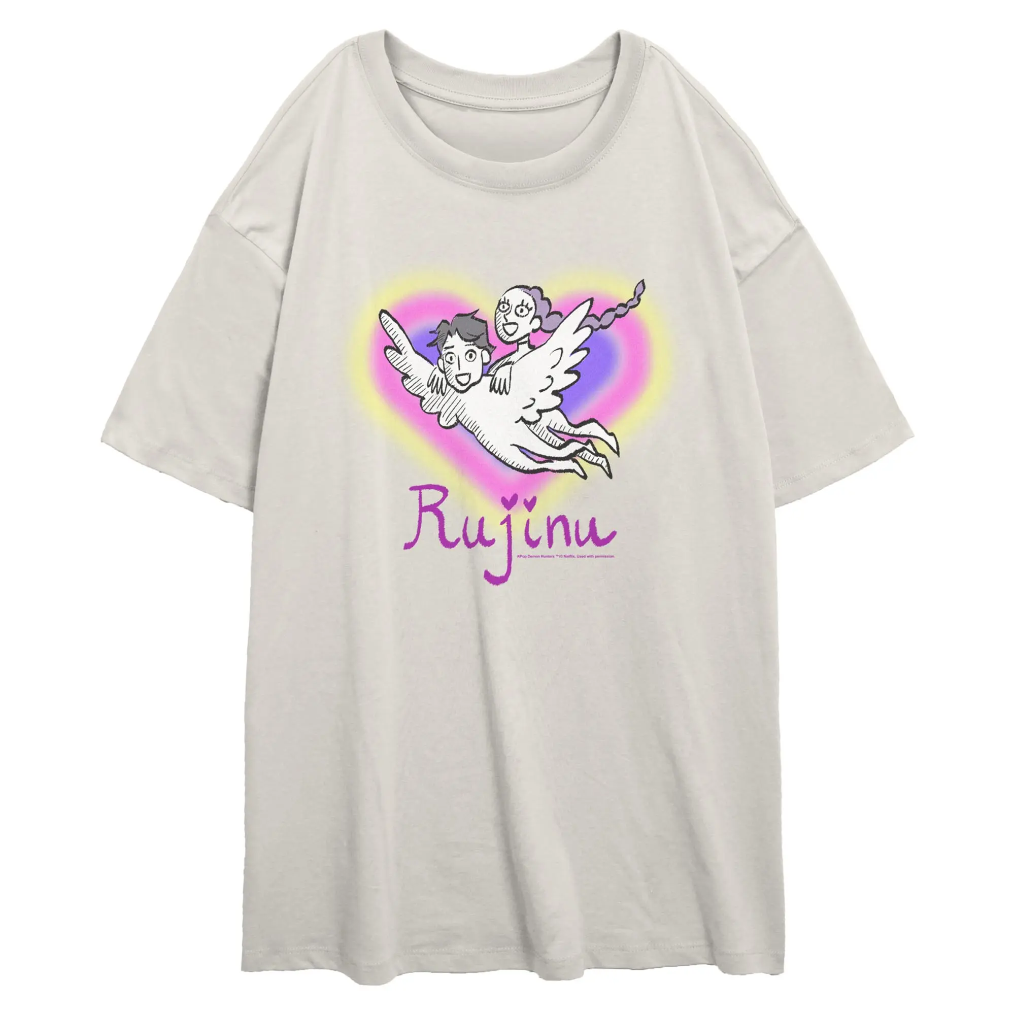 Women's Oversized Short-Sleeve Casual Colorful Heart KPop Demon Hunters Rujinu Couple Fan Art T-Shirt