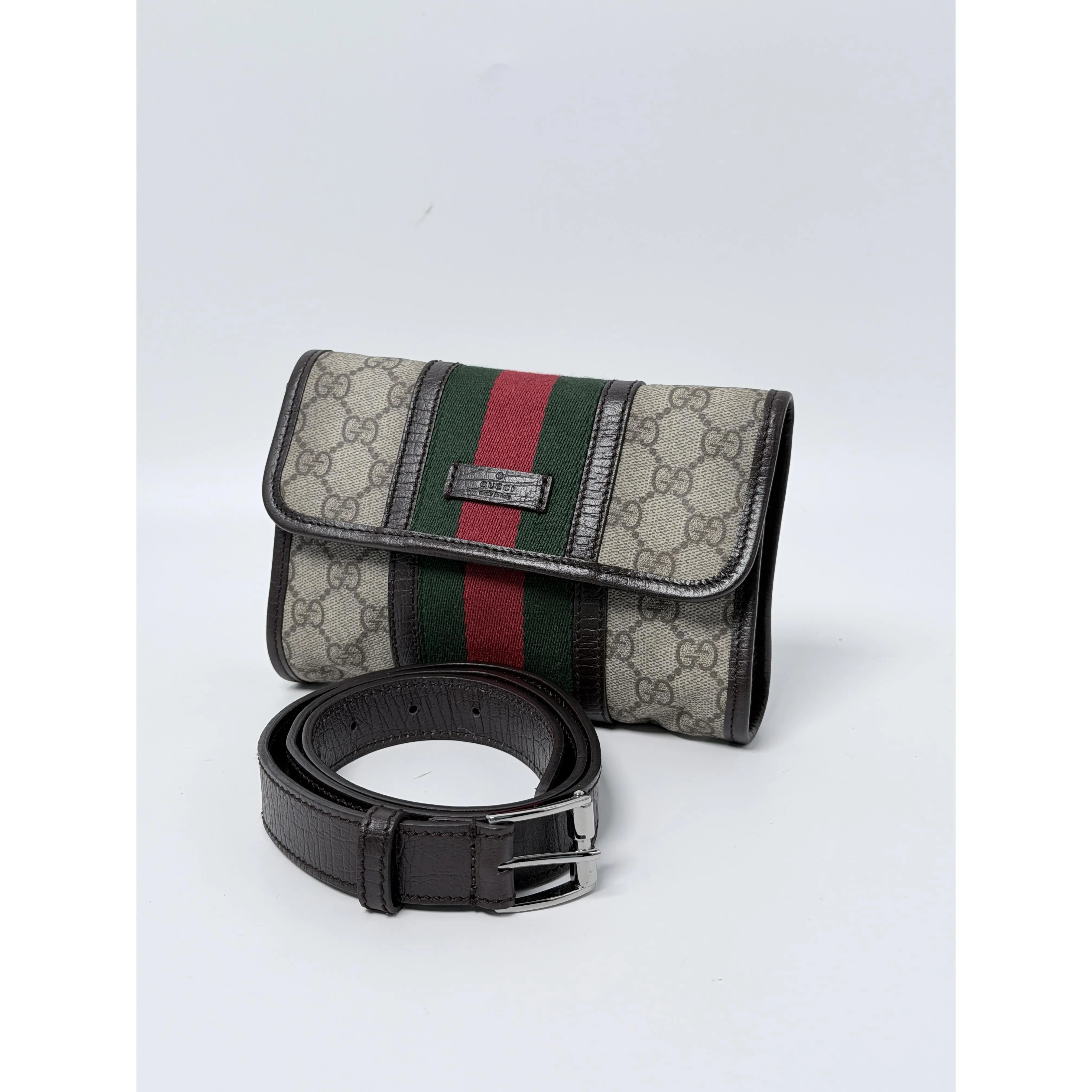 Pre-owned GUCCI gg Canvas Belt Bags Supreme Ophidia Web Stripe Belt Bag BumBag Crossbody JD0470GG