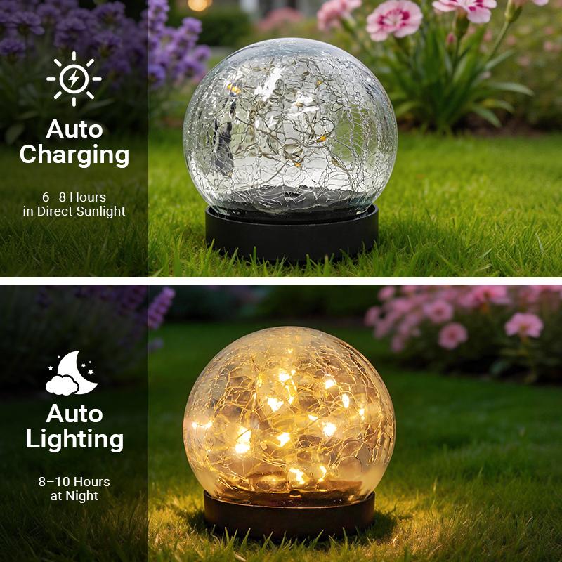 Solar Globe Lights Outdoor Waterproof-Solar Balls Garden-Cracked Glass Ball Solar Lights Outdoor-Solar Orbs Outside-Outdoor Decorations Patio & Yard Lawn Backyard Decor