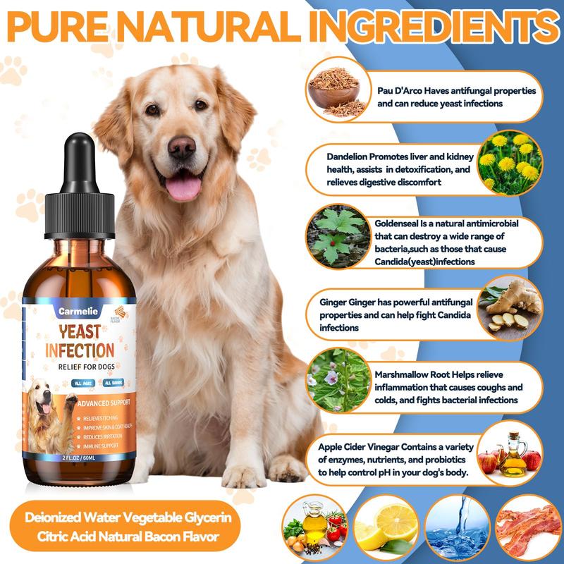 Carmelie Dog Ear & Skin Relief Drops, Yeast Infection Treatment for Dogs – Bacon Flavor 60ml | Soothes Itching, Supports Healthy Ears & Skin, Allergy Relief for Puppies & Dogs