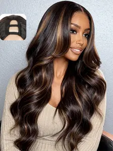 Heat Resistant U Part Synthetic Wig, & Highlight, 150% Density, 26 Inch, Glueless, Beginner Friendly, Clip in Vpart Wig