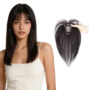 Women's human hair clip in 3D bangs hairpiece, French air bangs, easy to wear, comfortable fit, suitable for daily wear for women with high hairline, easily cope with various occasions