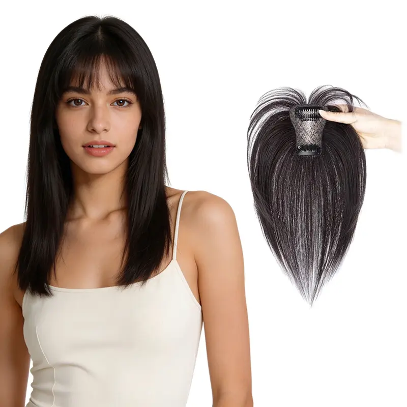 Women's human hair clip in 3D bangs hairpiece, French air bangs, easy to wear, comfortable fit, suitable for daily wear for women with high hairline, easily cope with various occasions