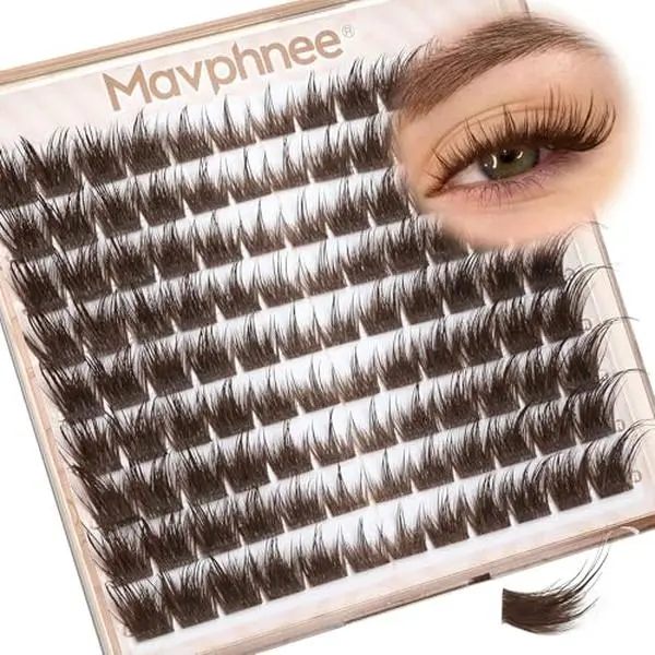 Mavphnee Brown Lash Clusters Wispy Fox Eye Eyelash Clusters Pre-Mapped 9-16MM Cluster Eyelash Extensions with Flexible Band & CC+L Curve Natural Individual Lashes For Soft Vibe