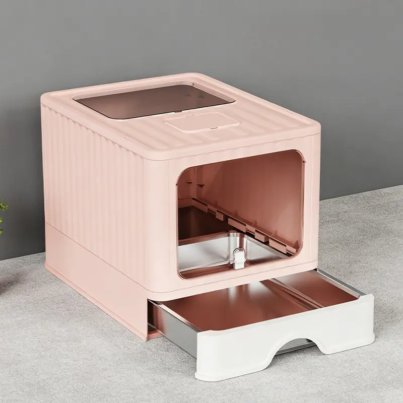 Stainless steel cat litter basin, drawer type deodorizing cat toilet, oversized anti-splash cat products, fully enclosed, large folding, Foldable litter box, Stainless Steel Litter Box