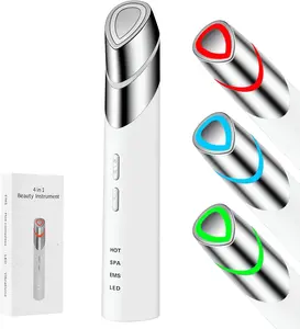 4-in-1 Heated Eye Massager with EMS LED Light Therapy, High Frequency Vibration for Dark Circles Puffiness Anti-Aging Firming Eye Care Beauty Device