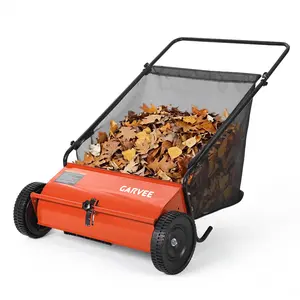 Manual Push Lawn Sweeper 26 Inch- Walk Behind Yard Sweeper for Leaves and Grass, 7 Cu. Ft. Removable Collection Bag, Rubber Wheels, Manual Walk-Behind Leaf & Grass Collector for Lawn, Yard