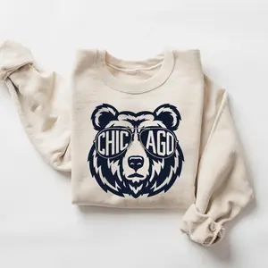 [Sale off up to 65%][Free Ship] Windy City Sports Sweatshirt, Bear Glasses Shirt, Chicago Football Shirt, Cool Animal Sweatshirt, Retro Game Day Tee, Fan Gift Shirt (2)