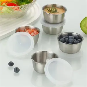 1set Dipping sauce cup Salad dressing cup Leak proof salad dipping storage box with lid Stainless steel sauce seasoning container
