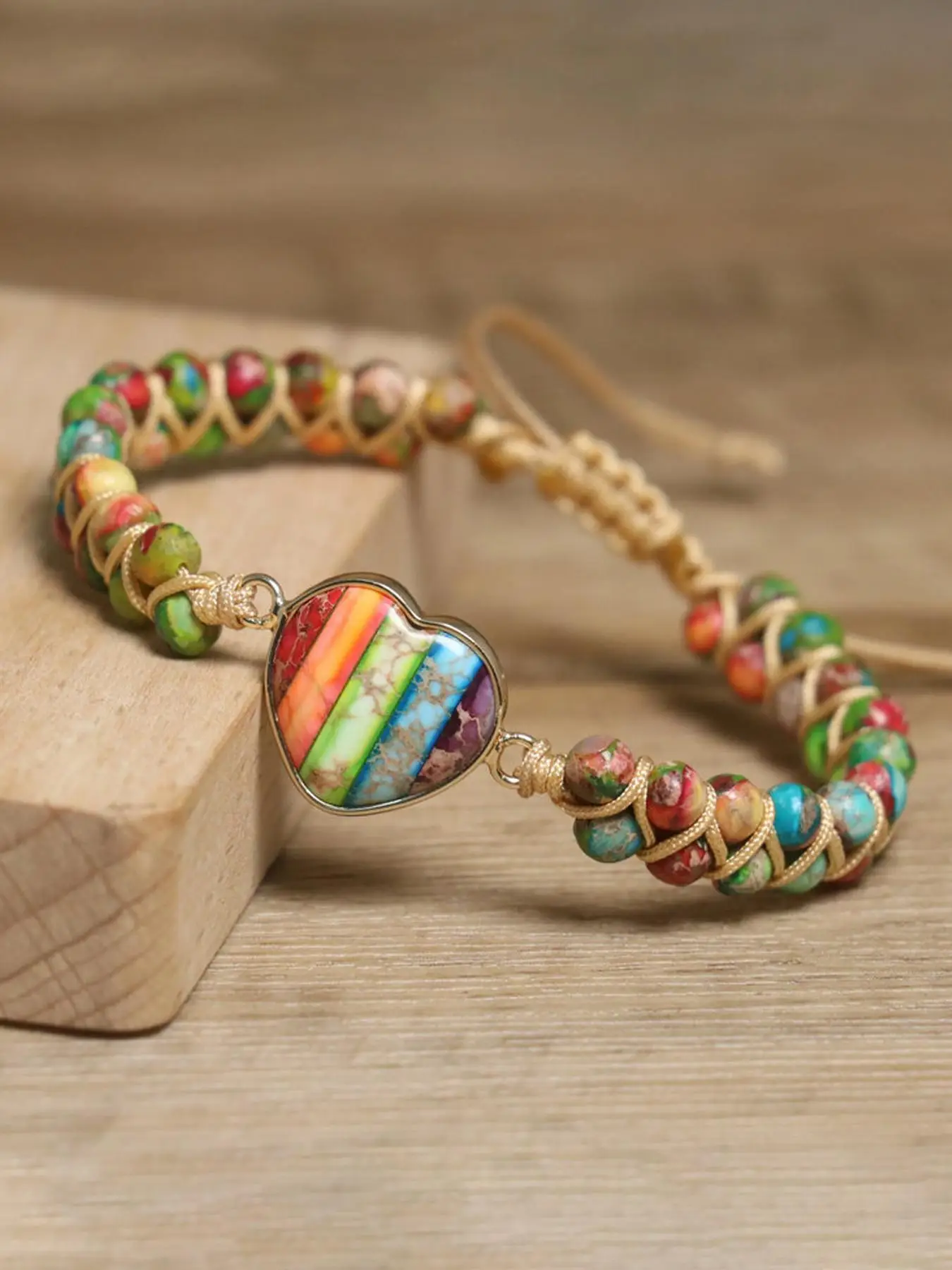 Boho Style Heart Charm Decor Beaded Bracelet, Vintage Trendy Braid Design Bracelet, Fashionable Jewelry for Women & Men