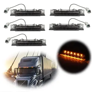 5PCS Smoked Lens Amber LED Cab Roof Marker lamps Lights For 2003 2004 2005 2006 2007 2008 2009 2010 2011 2012 2013 2014 2015 2016 2017 2018 2019 2020 Volvo VN/VNL Truck