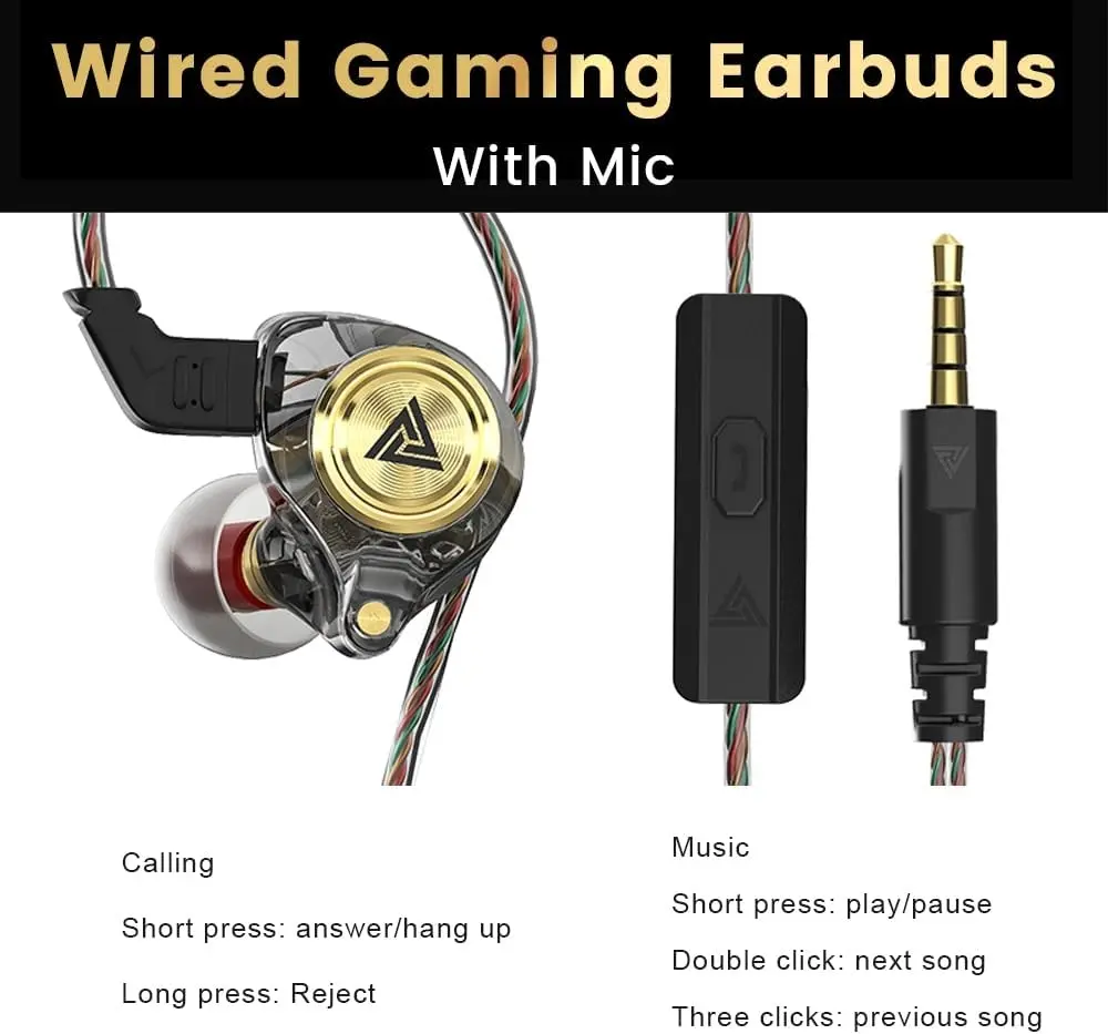 Back to School Gifts for Her/Him Wired Gaming Earbuds Headset - Ak3file In-Ear Monitors with 1DD 10mm Dynamic Driver, Deep Bass, HiFi Sound for Music, Gaming, Video Calling