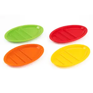 Let's Fiesta Oval Divided Reusable Dinner Plates - 4 Pack