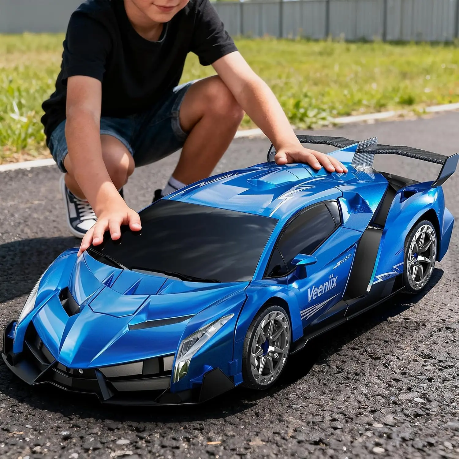 Veeniix V991 Deformable Remote Control Car - 1:10 Large Size (11.8x13.8x15.2in), 2 Rechargeable Batteries (w/Cells), 70Min Runtime, 2.4GHz Gesture Sensing, 1-Key Deformation, Automatic Demonstrations, Indoor Toy Gift for 4-6 Year Old Boys