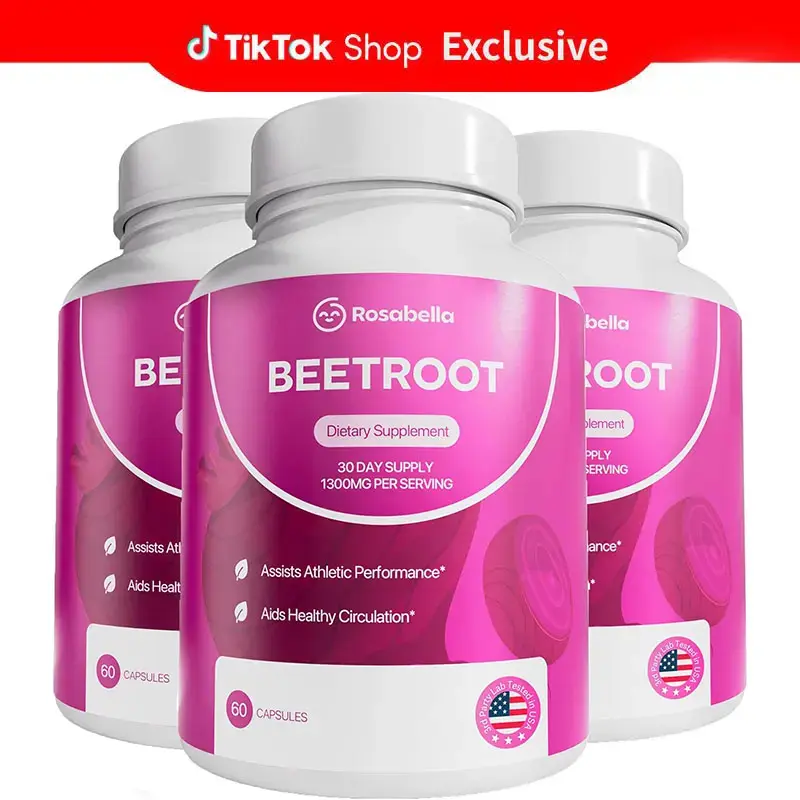 1-3 Bottles Rosabella Organic Beetroot Capsules (1300mg) for Blood Flow & Heart Health