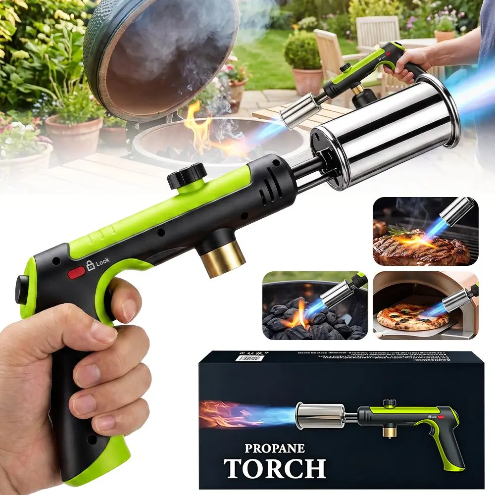 Multi‑Use Propane Torch Lighter, One‑Touch Operation Blow Torch with Safety Lock, Adjustable Flame for Kitchen Cooking, BBQ, Charcoal Starter, Campfire, Fireplace (Tank Not Included)