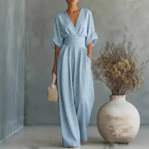New elegant waist-cinching V-neck women's jumpsuits for the 2026 spring and summer collection