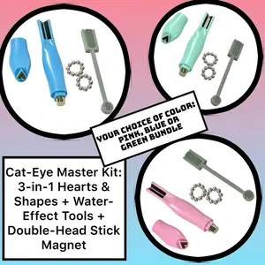 Cat-Eye Master Kit: 3-in-1 Hearts & Shapes Cateye Magnet + Water-Effect Bead Magnet Tools + Double-Head Stick Magnet Cutics Smooth Manicure