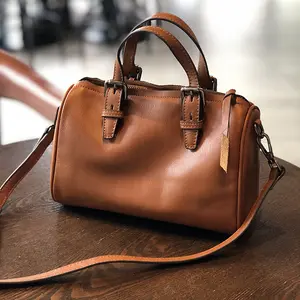 Vintage Artistic Handmade Women's Bag New Product Top Layer Cowhide Boston Bag Ladies' Handbag Crossbody Bag Soft Leather