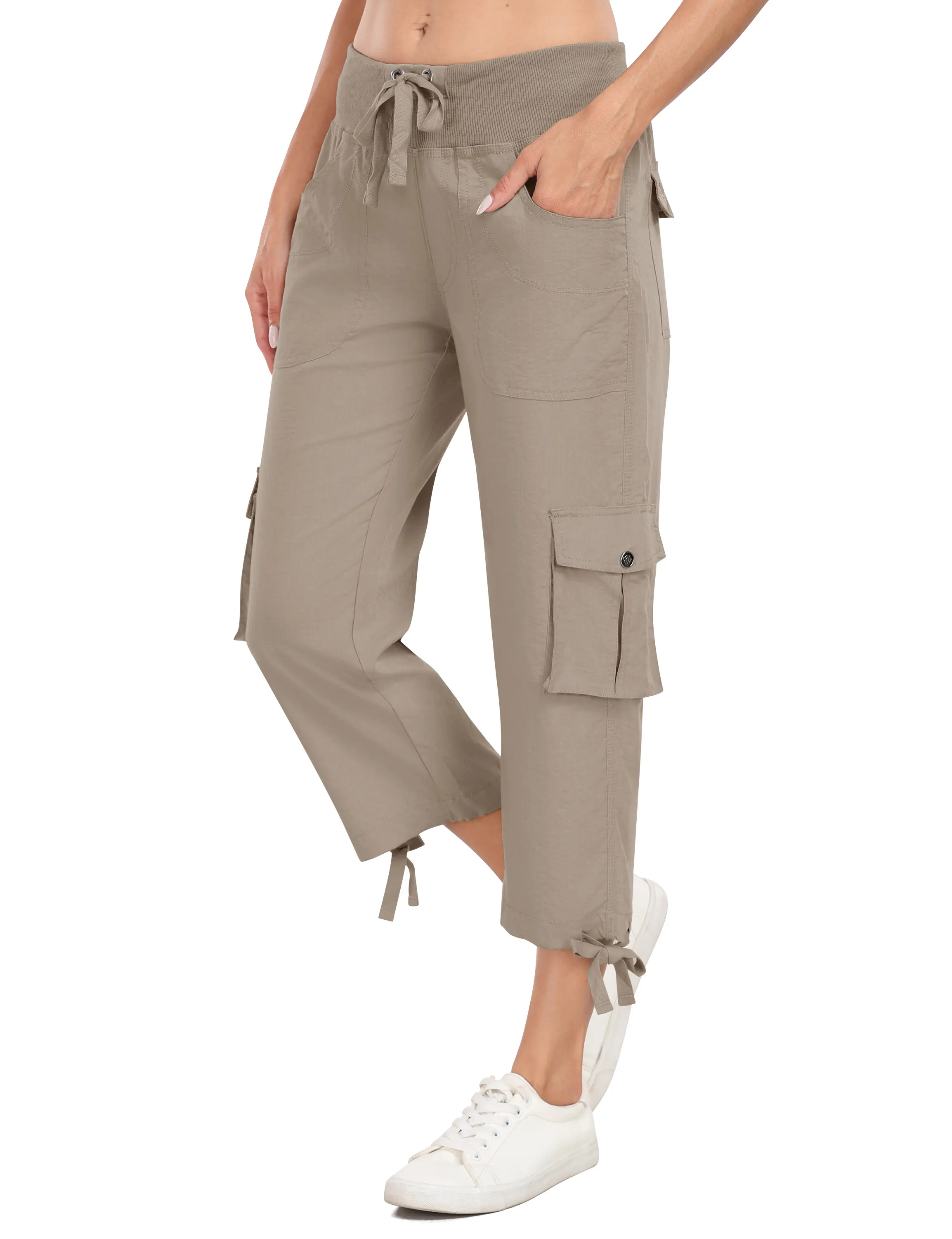 MoFiz Women's Capri Pants with Pockets, Loose Fit Cargo Capris Lightweight Casual Hiking Pants for Outdoor & Travel