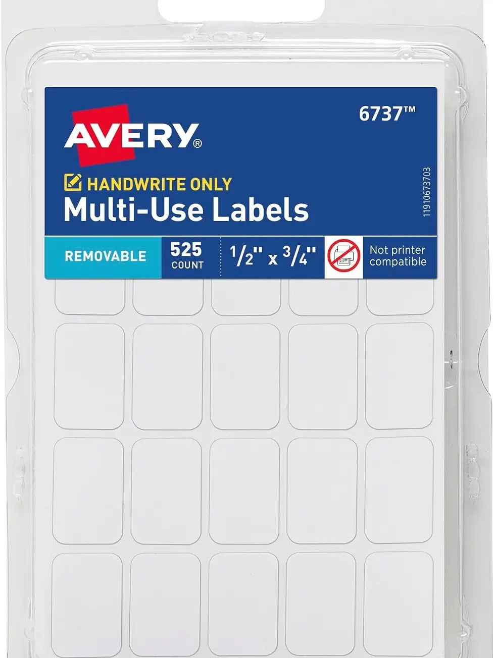 Avery Multi-Use Removable Labels, 1/2" x 3/4", White, Non-Printable, 525 Blank Labels Total (6737)
