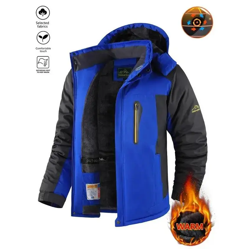 Unisex Water-Resistant Hooded Snow Jacket, Normal Type Polyester Fiber Outdoor Apparel with Thermal Fleece Lining for Skiing & Snowboarding, Windproof Outerwear, Sports Synthetics warm layer everyday essential dressed up