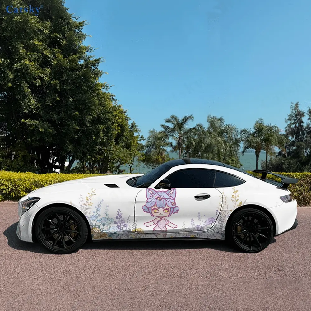 Chinese Little Cat Girl and Her Sister High Quality Creative Pattern Stickers Car Body Door Side Two Fashionable Stickers Two Decorations Suitable for All Cars Car Decals Car Vinyl Wraps