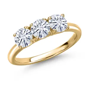Gem Stone King 10K Yellow Gold White Moissanite Engagement Ring For Women | 1.50 Cttw | Round 5MM | Gemstone Birthstone