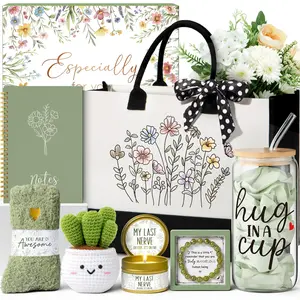 Mothers Day Birthday Gifts for Women Friendship, Get Well Soon Gift Baskets Care Package for Women Self Care Gifts, Inspirational Thinking of You Gift Idea for Mom Her Sister Friends w/Canvas Tote Bag