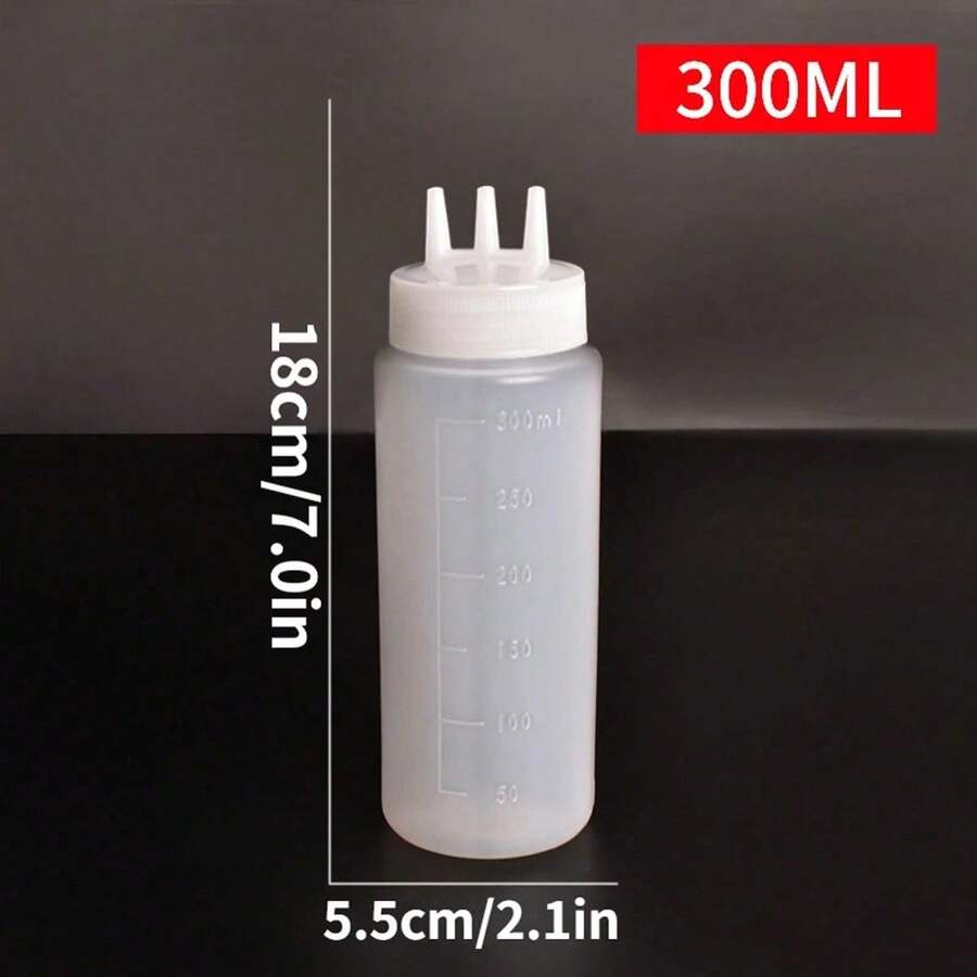 2pcs Multi-Purpose Kitchen Squeeze Bottles With 3-Hole Graduated Design - PE Material, Ideal For Sauces, Condiments & Baking - Includes White, Red And Amber Nozzles, Condiment Dispenser |   Modern Kitchenware |   Translucent Material, Soy Sauce Squeeze Bo