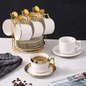19pcs Electroplated Coffee Cup Set, Ceramic Coffee Mug and Saucer Set, Elegant Design for Home, Kitchen, Office & Tea Parties, Coffee Drinkware, Coffee Cups Gift