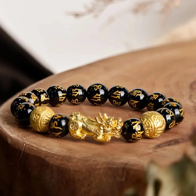 AuraStrand adult obsidian bracelet, unisex Feng Shui Pixiu pendant jewelry, multi‑luck wrist accessory suitable for stacking, wrist accessory accessories, birthday gift, bracelet, obsidian