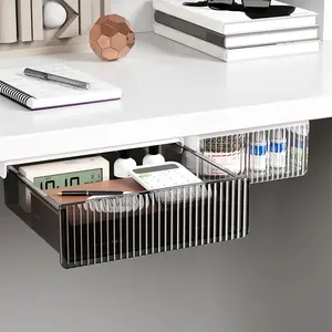 No Drill Add on Hanging Under Desk Drawer Clear Multi functional Self adhesive Storage Drawer for Office Kitchen Wardrobe Desk Stationery