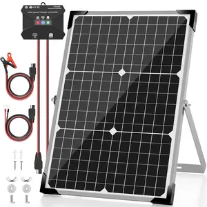 Solar Panel Kit 30W 12V, Solar Battery Trickle Charger Maintainer, Waterproof Solar Panel + Upgrade Charge Controller + Adjustable Mount Bracket for Boat RV Motorcycle Marine