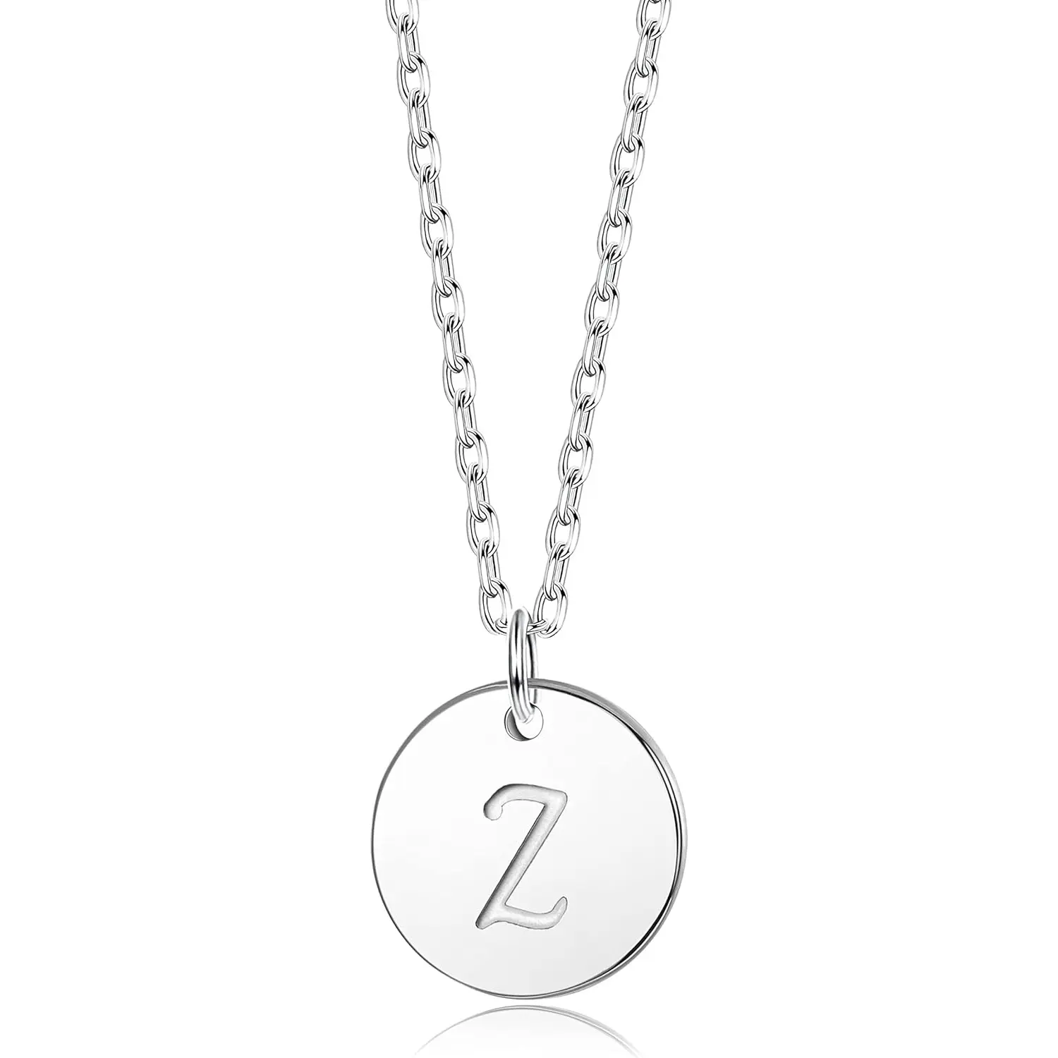 1Pc 925 Sterling Silver Round Disc Initial Pendant Necklace, Personalized Letter Pendant Necklace for Women