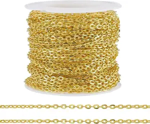 PH PandaHall 33 ft Necklace Chains 2.2mm Golden Iron Cross Chains Link Flat O-Shaped Cable Chains Craft Jewelry Chain for DIY Necklace Bracelet Jewelry Making Valentine, 3x2.2x0.6mm