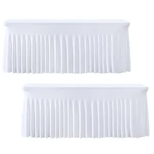 2 Pack Rectangle Spandex Tablecloths (4/6/8ft) – Washable, Stain Wrinkle Resistant Table Covers for Weddings, Parties, and Home