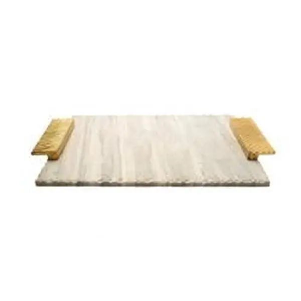 Luxury Marbled Rectangular Challah Tray Plates, Grey with Gold-Embossed Metal Handles - 16x11 in, Finesse Metal Handle Plates