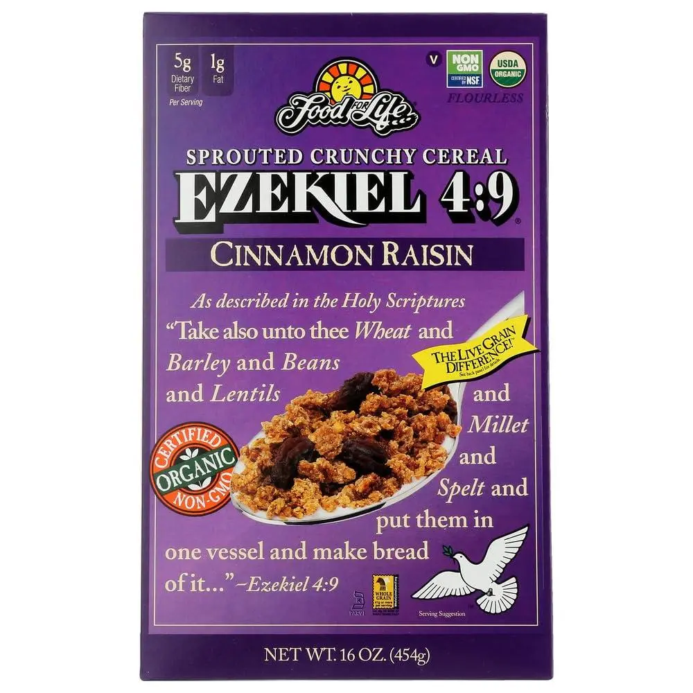 Food for Life Sprouted Cinnamon Raisin Natural Protein Breakfast Cereal - Natural Ingredients, Satisfying Texture, 16 oz