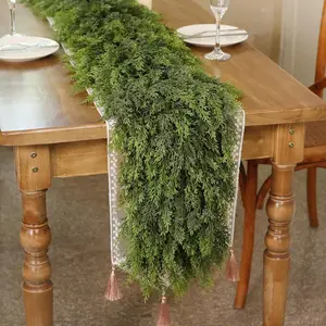 6FT Real  Cedar Garland - Artificial Christmas Garland  Green Faux Thick and Lush Pine  Garlands for Table Fireplace Mantle Holiday  Indoor Outdoor Decor (2PCS)