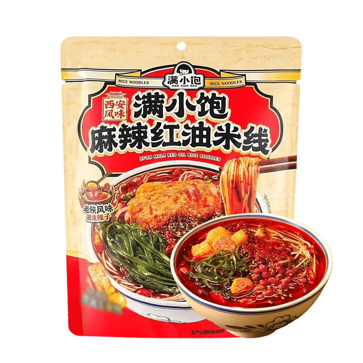 ManXiaoBao Spicy Red Oil Rice Noodles 262g - Authentic Xi'an Shaanxi Flavor, Instant Noodle Bowl, Quick & Easy Meal, Delicious Chinese Food