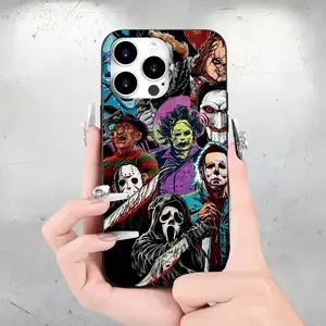 Halloween Horror - Dark Style Joker Killer Collage Case UV Printed Design for iPhone 17/16/15/14/13/12/11Plus/Pro/Max - Black TPU Soft Cover, Horror Iphone Case,Horror Phone Cases, Creepy Phone Case, Gothic Smartphone Cellphone