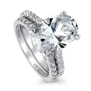 BERRICLE Sterling Silver Solitaire Engagement Rings Statement Stackable Band for Women, 5.5 Carat Oval Cut Cubic Zirconia CZ Ring Set