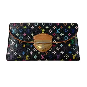Pre-owned Louis Vuitton Leather Small Leather Goods Murakami Multicolor Monogram Canvas Wallet Black