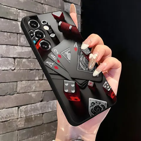 Silicone Smartphone Case, Cellphone Cover & Casing for Samsung Galaxy S22-S26, S23 Ultra, S24 Plus - Straight Edge, Patterned Dice Poker Card Design, Shockproof, Anti-Drop, Non-Slip, Raised Lips Protector, Durable Mobile Accessory