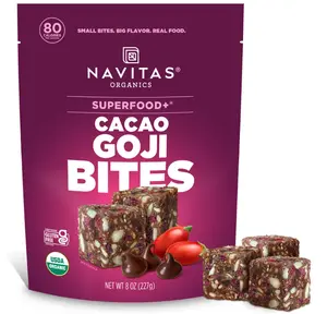 Navitas Organics Cacao Goji Superfood+ BITES – Power Snacks – All Natural Plant Based – Clean Energy & Nutrition – USDA Organic, Non GMO, Gluten Free, Soy Free, Kosher, Vegan (8oz. Bag 11 Servings)
