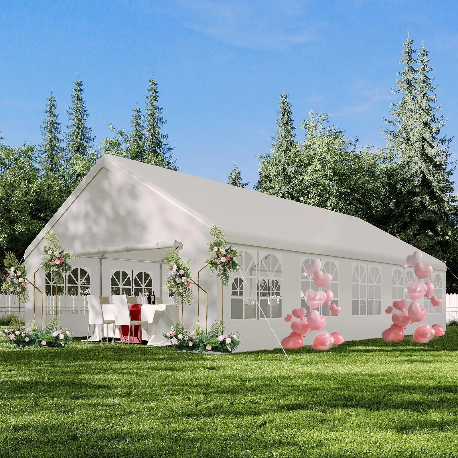 Garvee 20x33 ft Heavy Duty White Straight Edge Party Tent - Outdoor Wedding Gazebo with Removable Walls, Waterproof UV Resistant Carport Shelter for Events