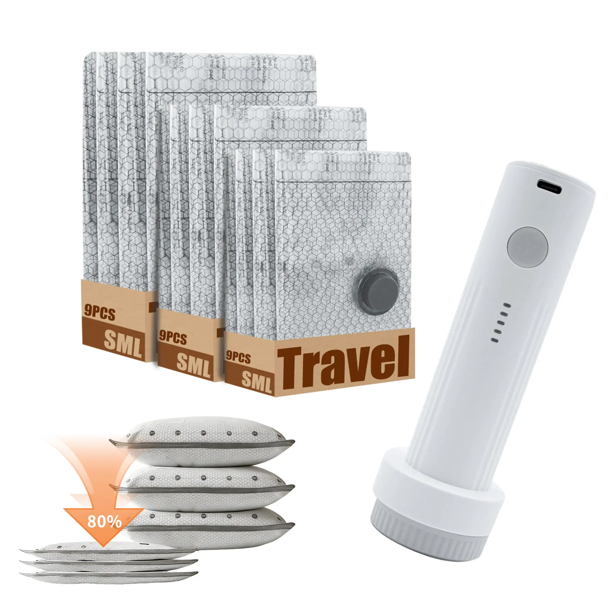 Cordless   Vacuum Set with Rechargeable Pump, 9  Packing  for  Luggage, Space-Saving Clothes Organizer Lightweight size compression packing bag Sealer